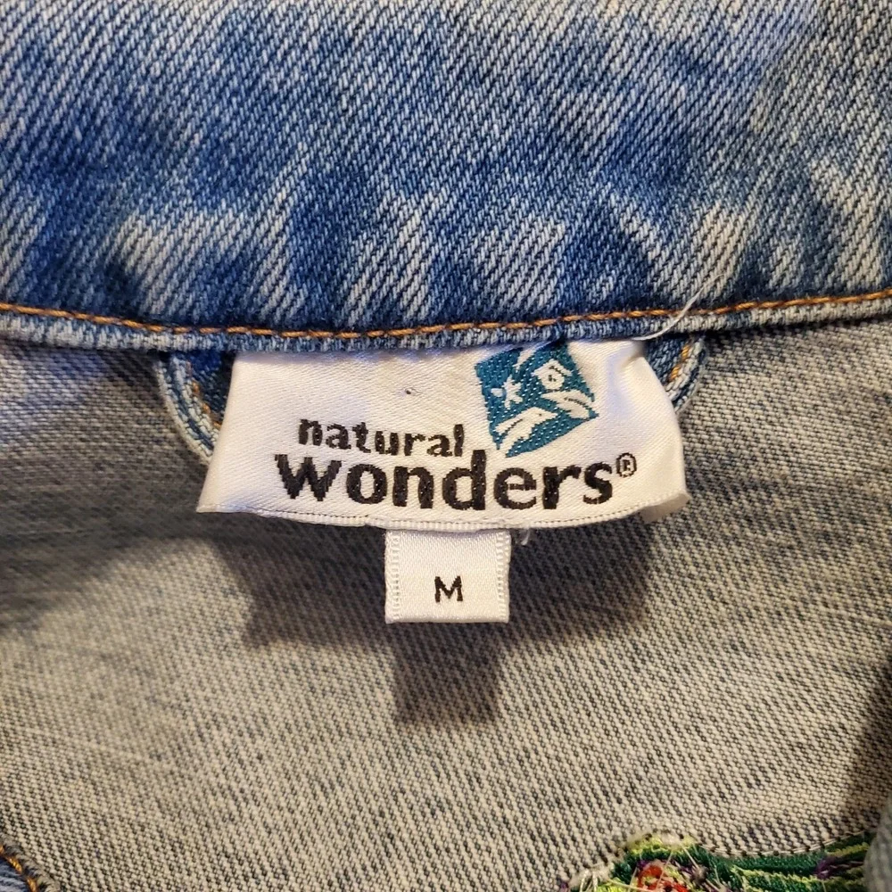 Vintage Denim Jacket Women Medium Blue Jean Frog Embroidered‎ Natural Wonders - Picture 5 of 7